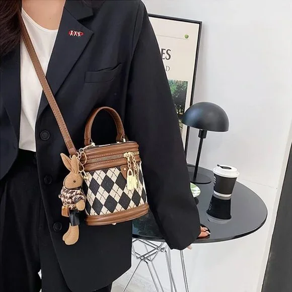 Quilted Lattice Crossbody Shoulder Bags for Women Small Tote Square Satchel Hand